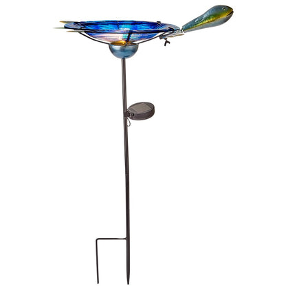 Outdoor Solar Birdbath and Feeder with Stake Turtle or Flamingo