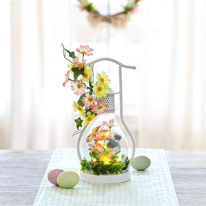 Spring Themed Lighted Lanterns With Flowers - Bird or Bunny