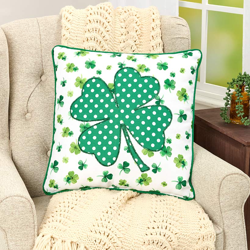 St. Patrick's Day Embroidered Decorative Pillow#select-pillow_4-leaf-clover-18"-square