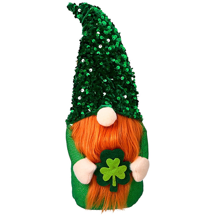 St Patrick's Plush Gnome Shelf Sitter With Green Sequin Hat