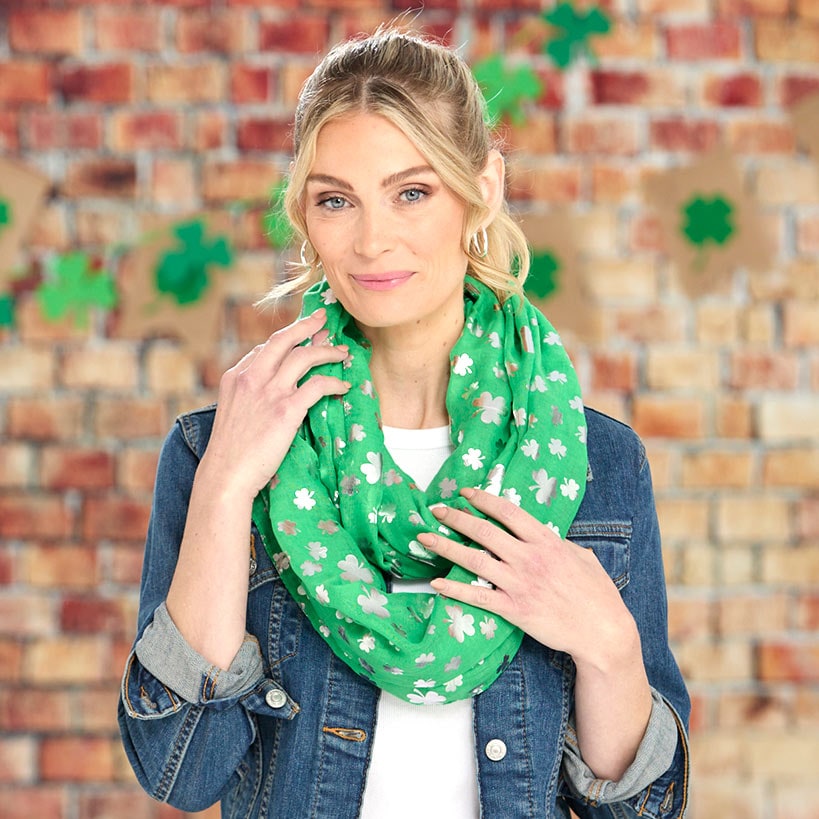 St Patrick's Day Women's Scarf Infinity Green Cream 17.87"W x 13.75"L#select-color_green