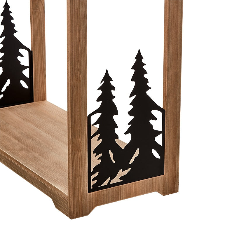 Freestanding Wooden Quilt Rack with Metal Tree Side Accents