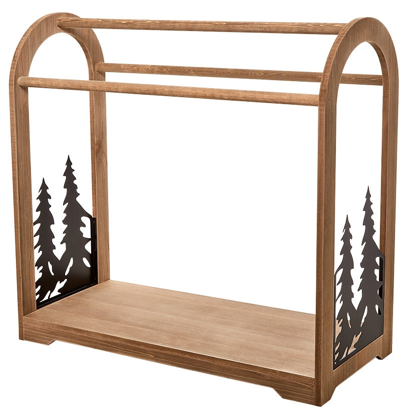 Freestanding Wooden Quilt Rack with Metal Tree Side Accents