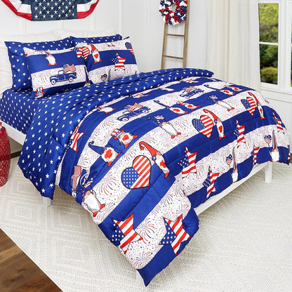 Stars and Stripes Gnome Queen or King Complete Comforter Set