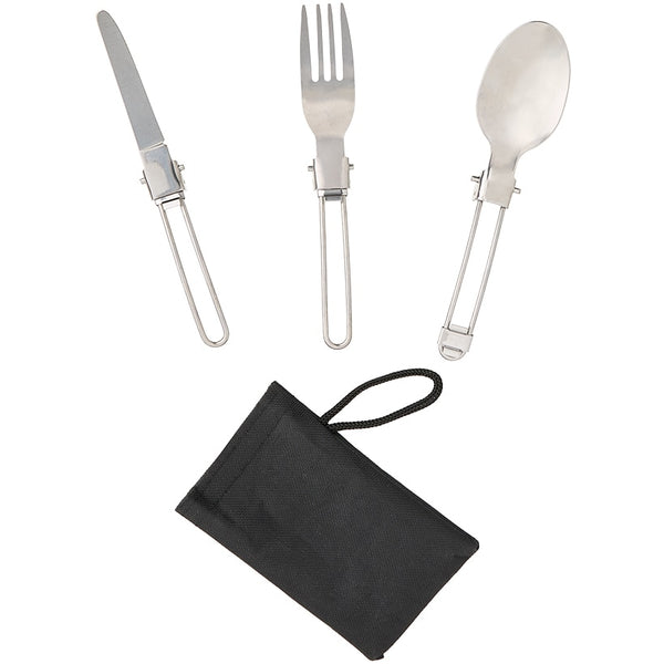 Camping Stainless Steel Folding Cutlery Set With Carry Pouch | The