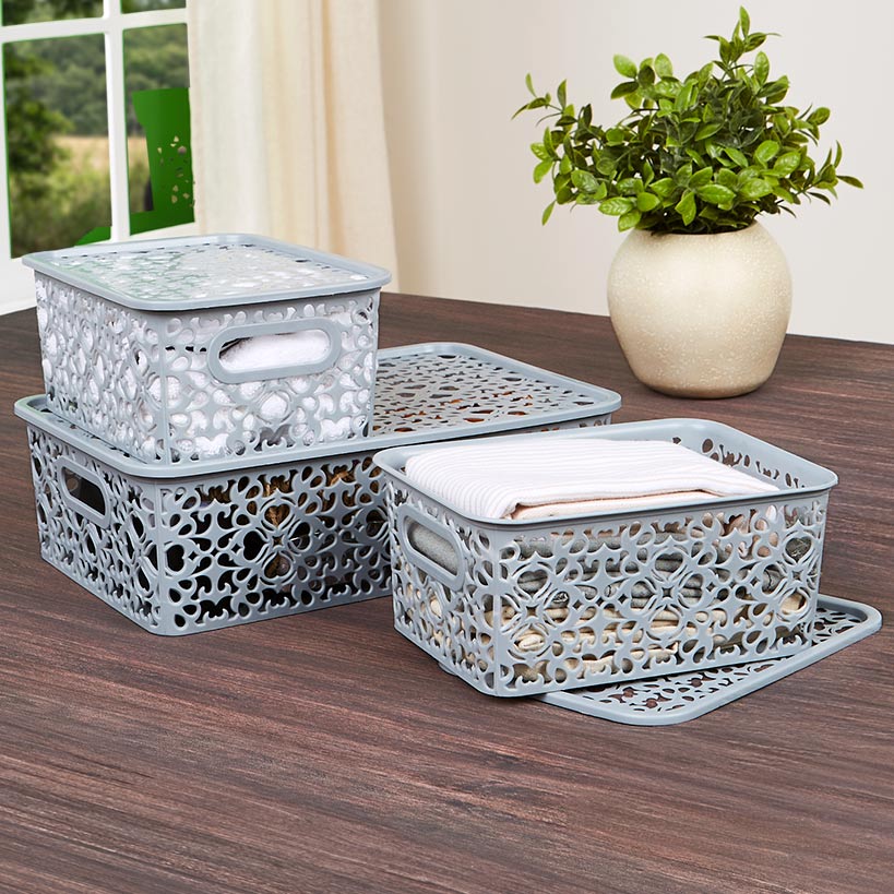 Plastic Woven Household Storage Baskets - Set of 3#select-item_gray