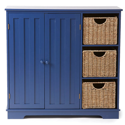 Beadboard Wooden Cabinet with 3 Storage Shelves and Cupboard