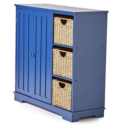 Beadboard Wooden Cabinet with 3 Storage Shelves and Cupboard