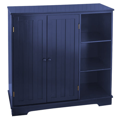 Beadboard Wooden Cabinet with 3 Storage Shelves and Cupboard