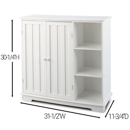 Beadboard Wooden Cabinet with 3 Storage Shelves and Cupboard