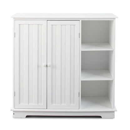 Beadboard Wooden Cabinet with 3 Storage Shelves and Cupboard