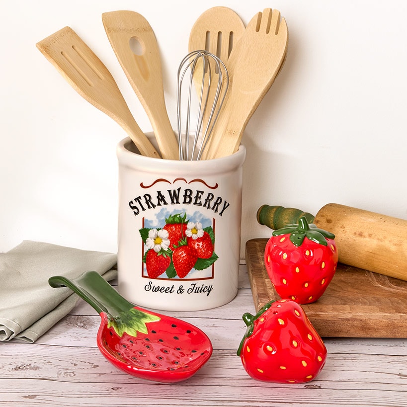 Strawberry Fields Decorative Utensil Crock