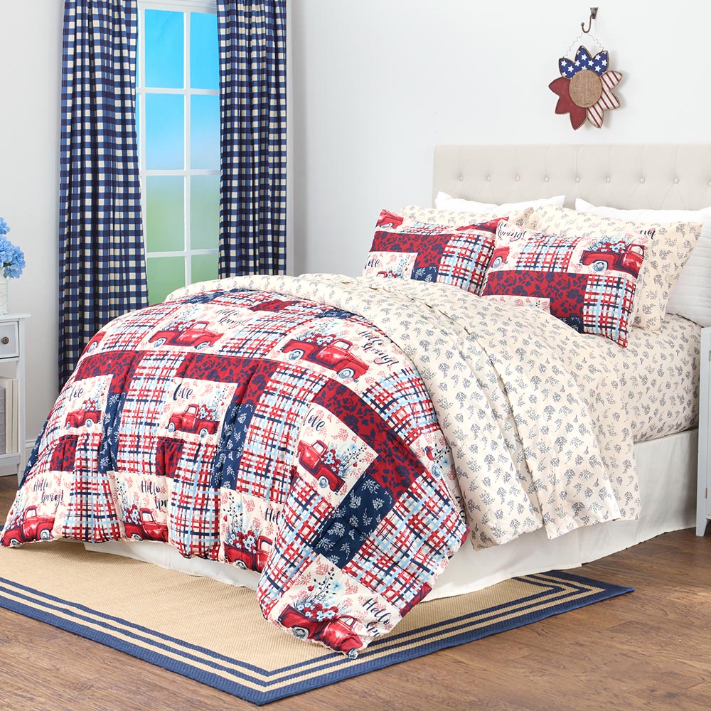 Summer Plaid Truck Complete Comforter Set with Sheets