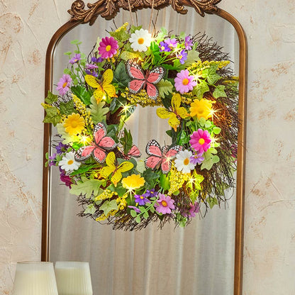 Summer Butterfly and Flower Lighted Wreath or Garland-Seasonal Decor
