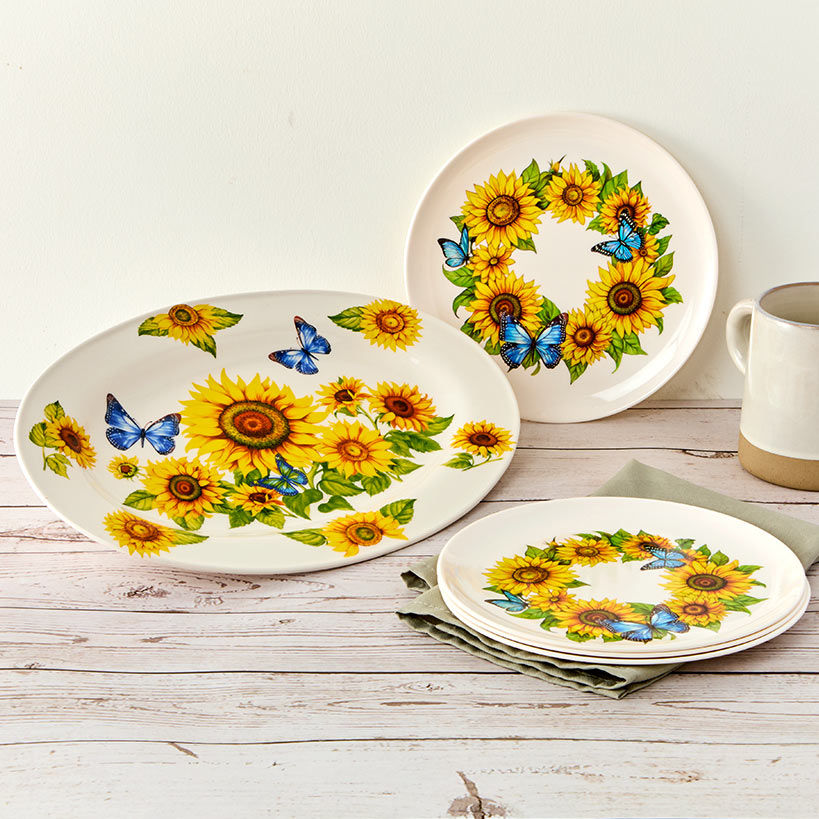Sunflower and Butterfly 8" Melamine Plates - Set of 4