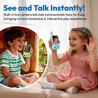Contixo - TK1 Kids Video Walkie Talkies, 2-Way Video & Voice, Camera, Flashlight, Voice Changer, SOS Alarm - 2 Pack - Blue, Green