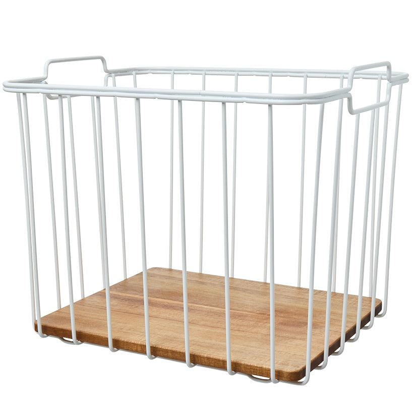 iDesign Ria Safford Collection Deep Pantry Wire Basket with Acacia Wood