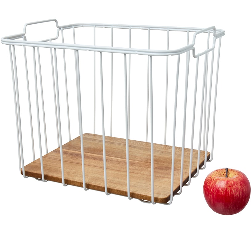 iDesign Ria Safford Collection Deep Pantry Wire Basket with Acacia Wood