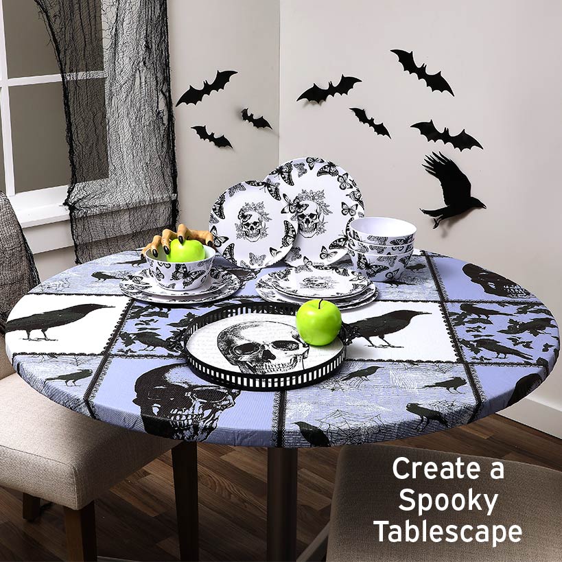 Round Custom Fitted Tablecloth with Flannel Backing Halloween