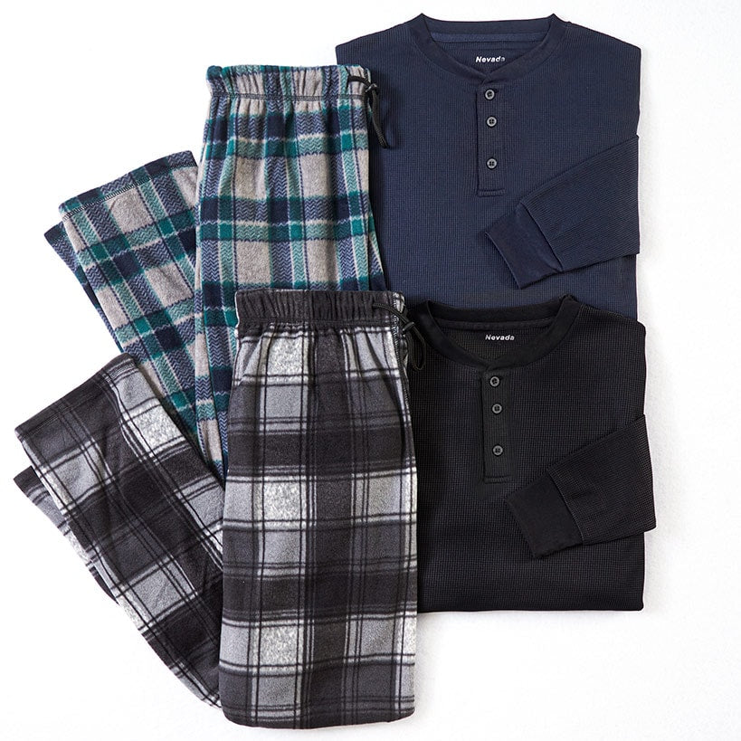 4-Pc. Thermal and Fleece Henley Pajama Set