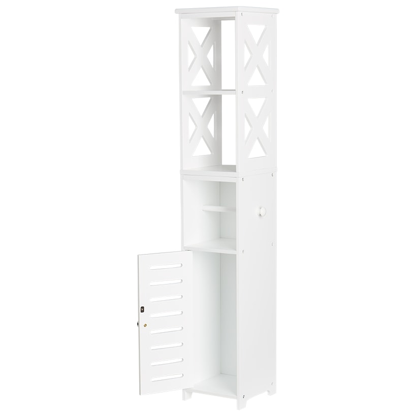 Bathroom Storage Unit with Toilet Paper Dispenser, 2 Shelves, and Cupboard