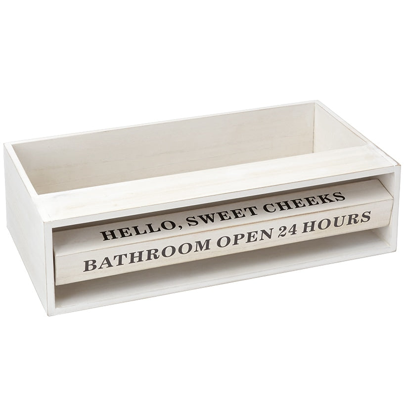 Wooden Bathroom Toilet Topper Storage Tray with Funny Rotating Phrases#select-color_white
