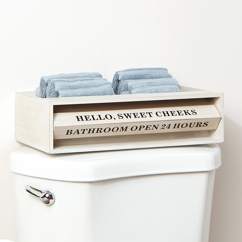 Wooden Bathroom Toilet Topper Storage Tray with Funny Rotating Phrases#select-color_white