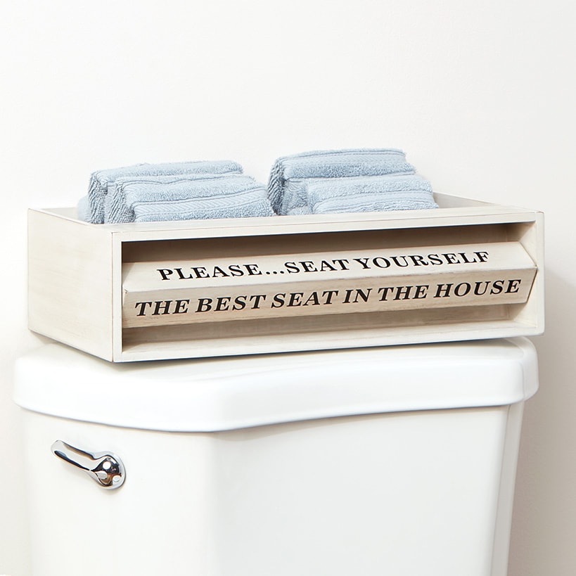 Wooden Bathroom Toilet Topper Storage Tray with Funny Rotating Phrases#select-color_white