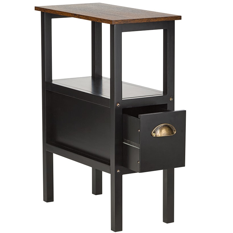 Black Accent Side Table with Dual Drawers - 24"H