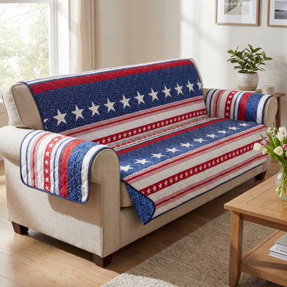 USA Stripe Quilted Furniture Cover Chair Sofa Loveseat