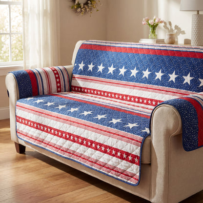 USA Stripe Quilted Furniture Cover Chair Sofa Loveseat