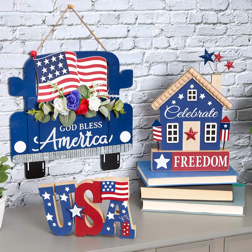 Patriotic USA Block Sign Americana Decor