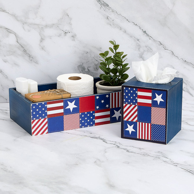 United States of Plaid American Flag Bathroom Storage Tray