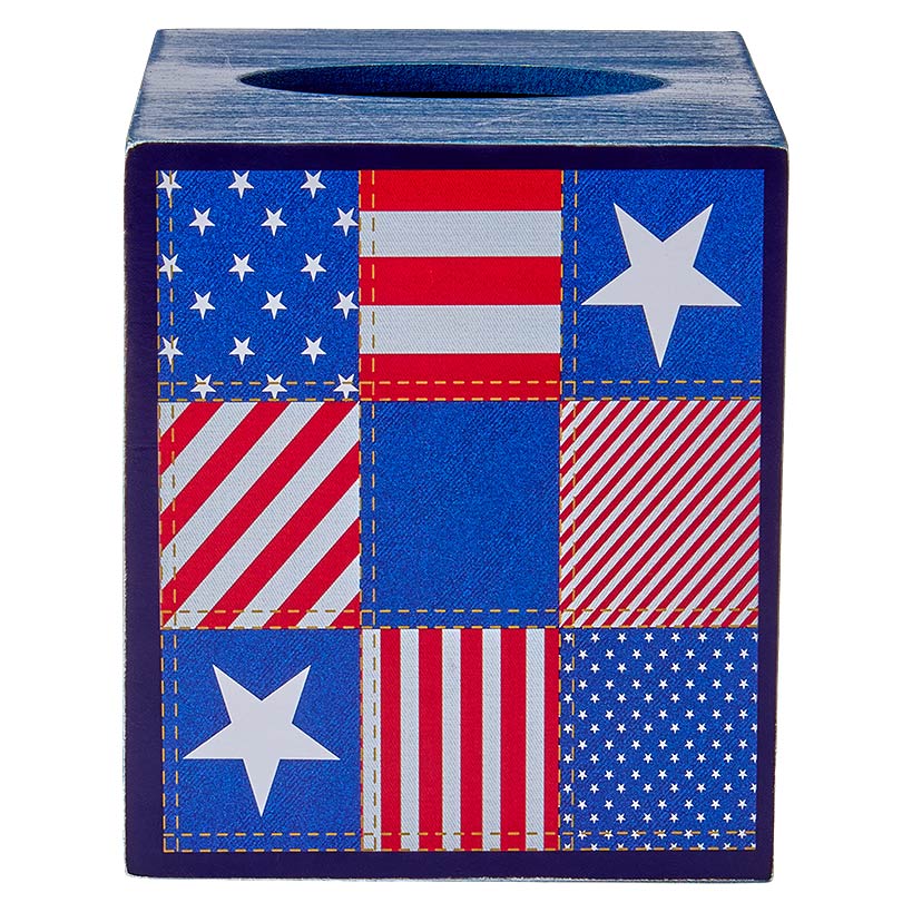 United States of Plaid American Flag Bathroom Tissue Box Holder