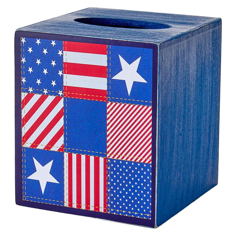 United States of Plaid American Flag Bathroom Tissue Box Holder
