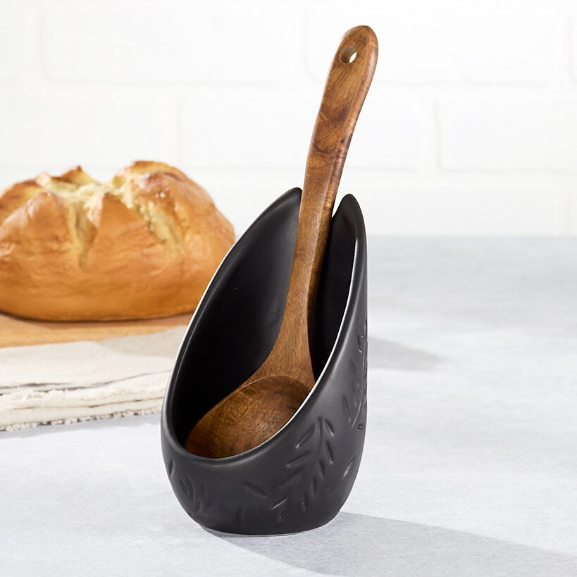 Embossed Kitchen Upright Spoon Rest Decorative Utensil Holder#select-color_black