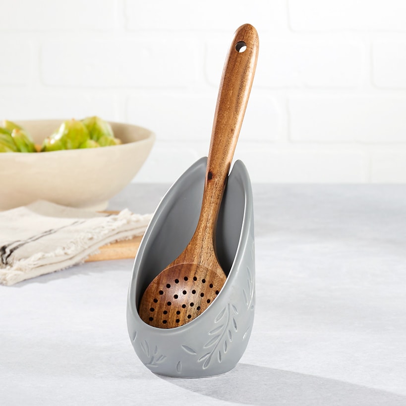Embossed Kitchen Upright Spoon Rest Decorative Utensil Holder#select-color_gray