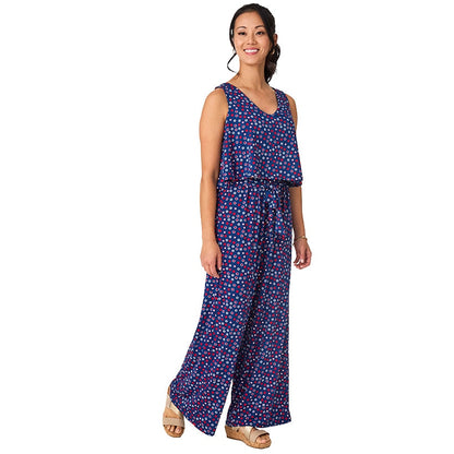 Women's V-Neck Wide Leg Jumpsuit - Red, White, and Blue