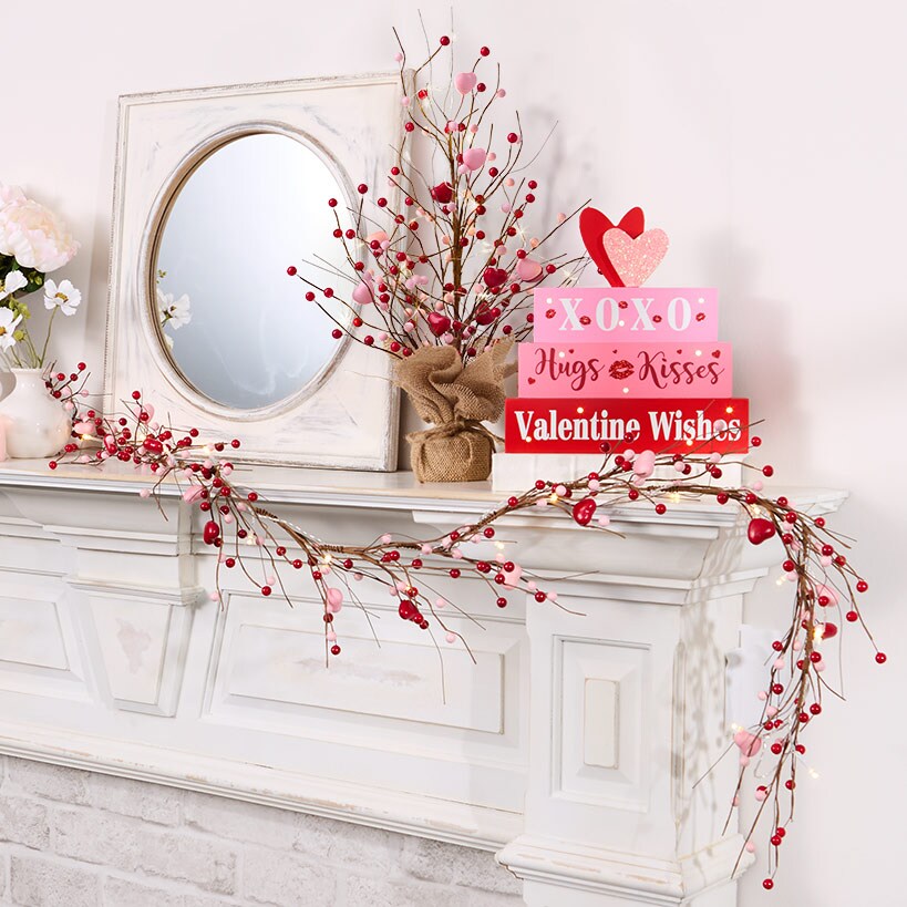 Valentine's Lighted Stacked Pink And Red Block Sign With Message