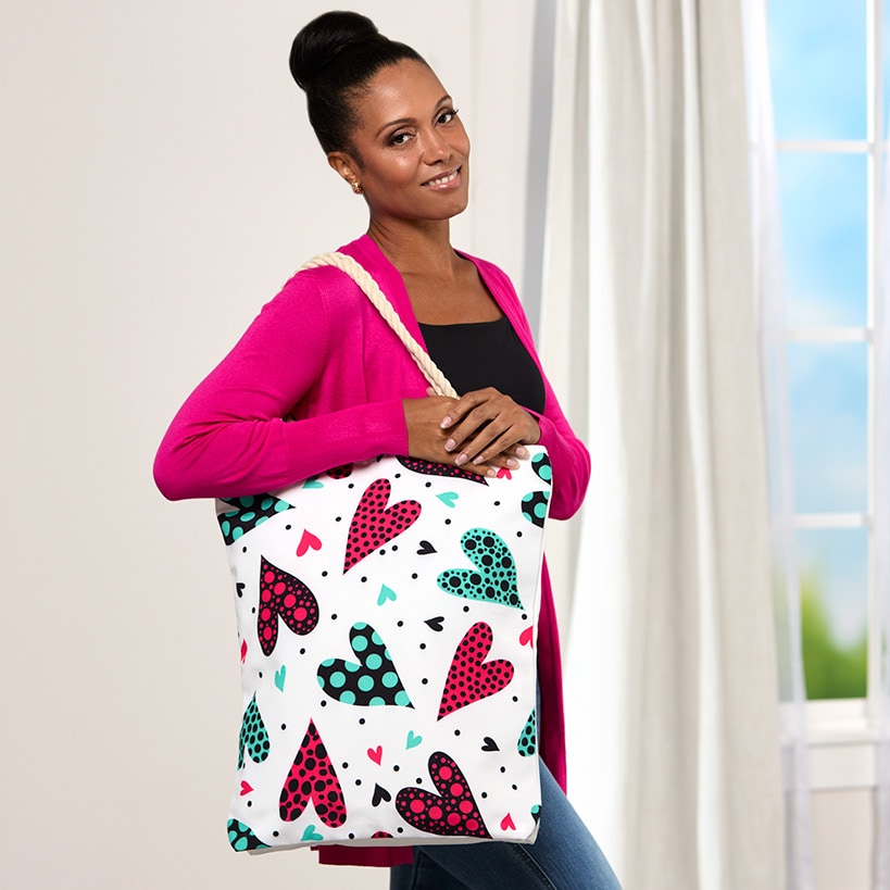 Women's Love Heart Tote Bag with Rope Handle#select-design_hearts