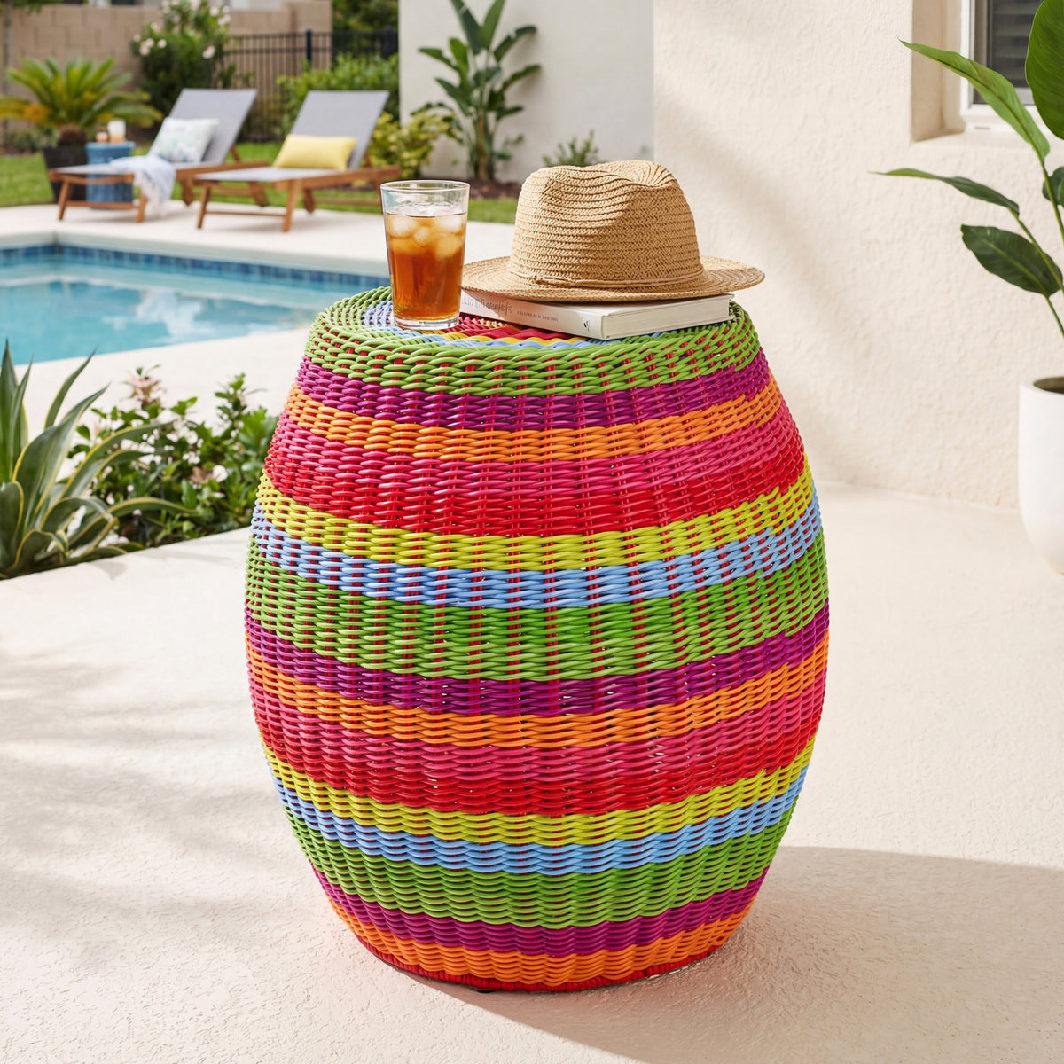 Vibrant Rattan End Table | The Lakeside Collection