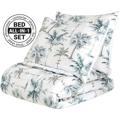 Vintage Palm Tree Queen or King Complete Comforter Set