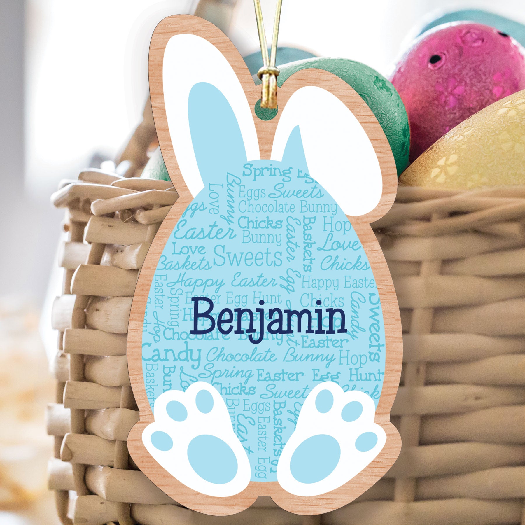 Personalized Easter Word Art Wooden Basket Tag