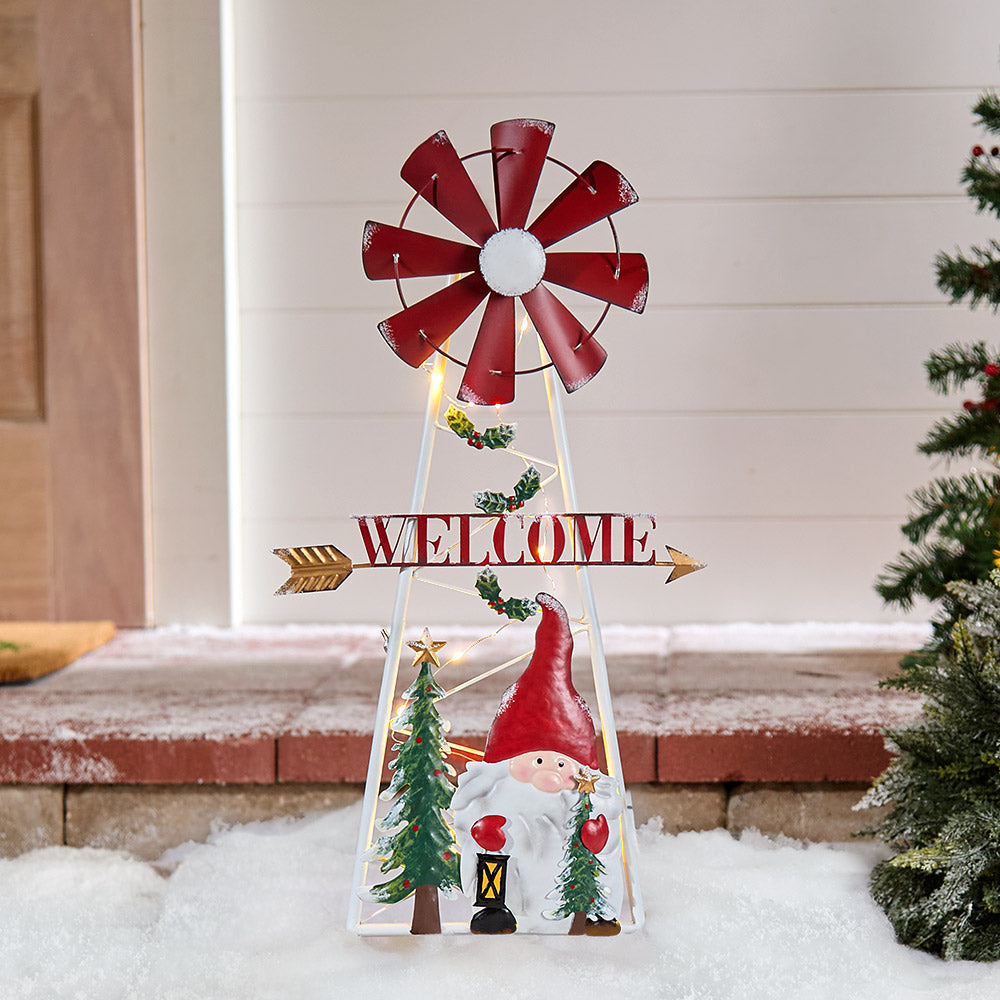 Solar Holiday Windmill Garden Stake Gnome