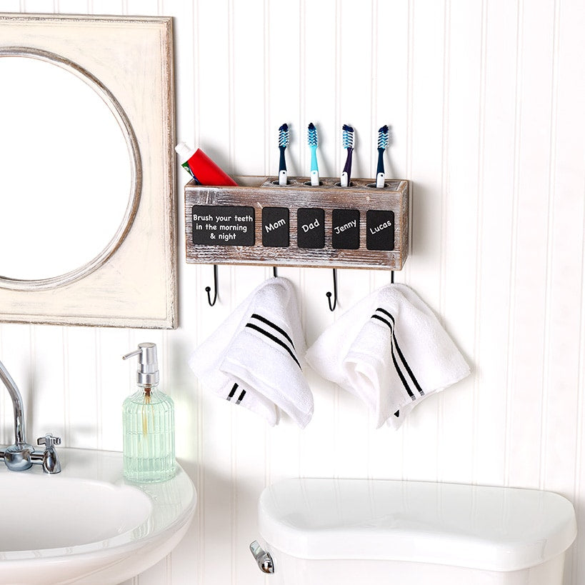 Bathroom Wooden Toothbrush Holder with Chalkbaord Labels