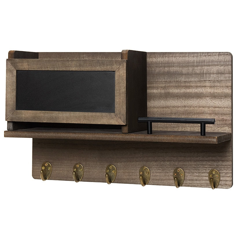 Wall Mounted Entryway Organizer Shelf with Chalkboard and Mail Bin