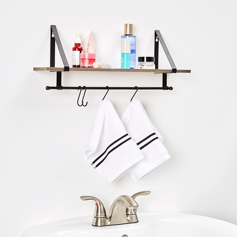 Farmhouse Bathroom Furniture Collection in Metal and Wood#select-item_wall-shelf-w/hooks-natural