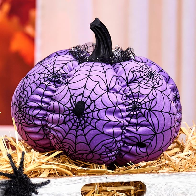 Halloween Plush Webbed Pumpkin Decor - Orange, Black, or Purple#select-item_purple