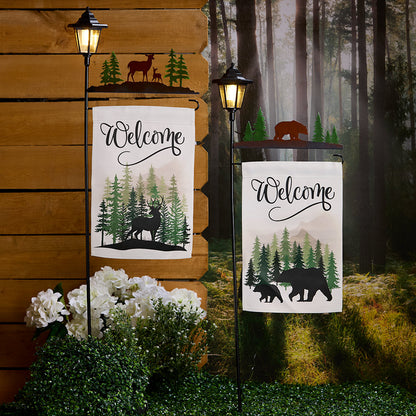 Welcome Flag Lodge Themed With Pole And Lighted Lantern Bear Or Deer