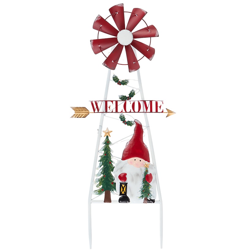 Solar Holiday Windmill Garden Stake Gnome